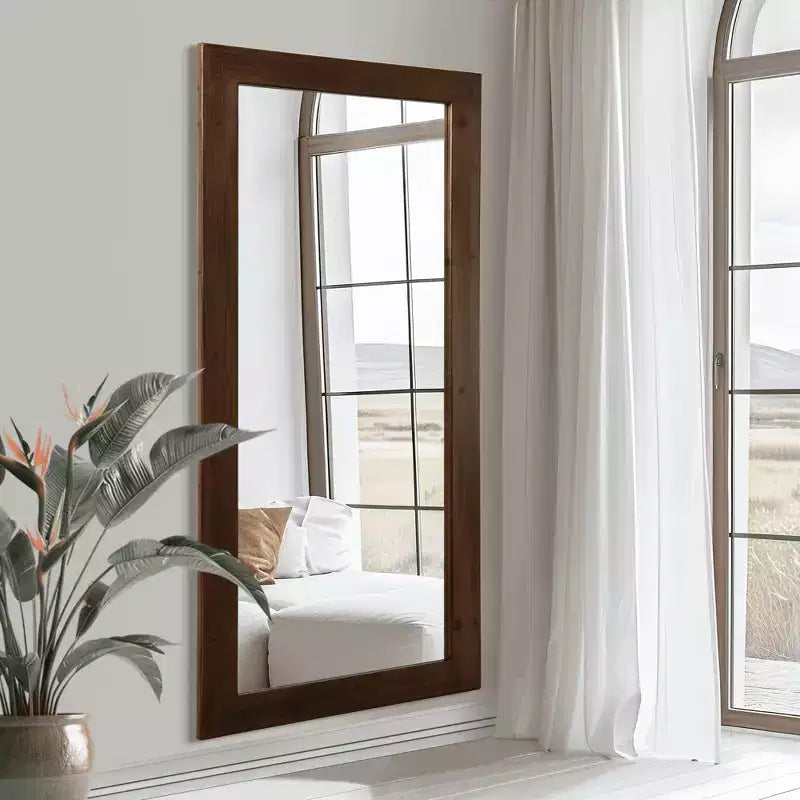Specchio a figura intera MAYEERTY in legno massello, bordo dritto ad angolo retto, nero, 71x35x1 pollici, senza supporto