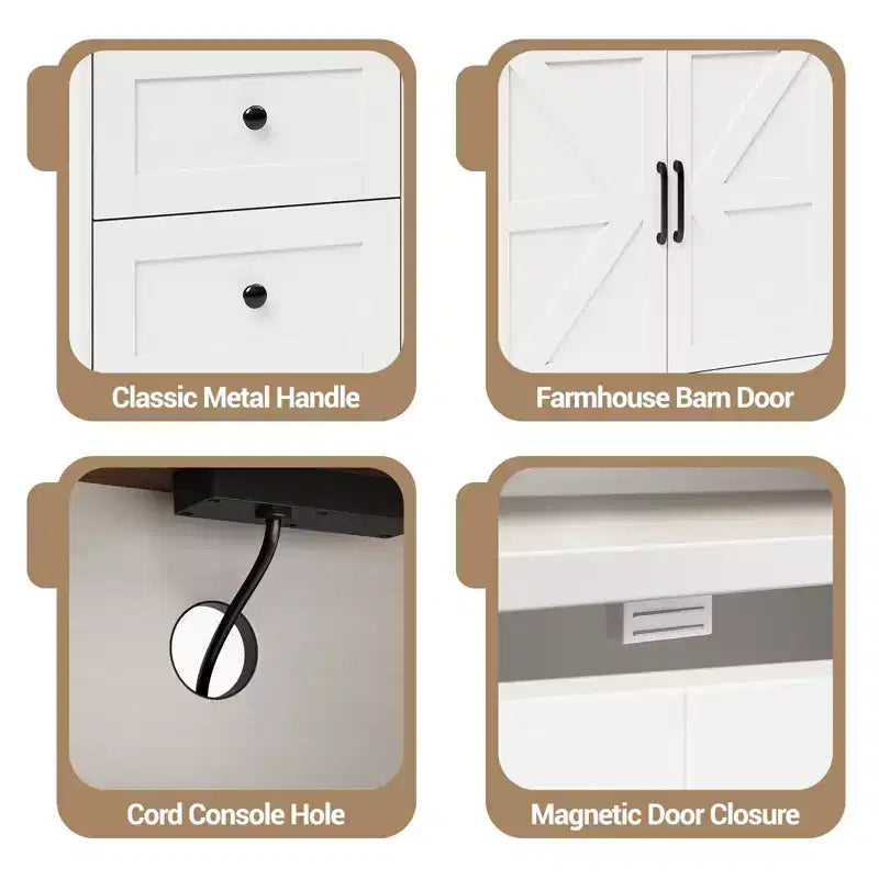CuisinSmart Mobile Buffet da Fattoria con Contenitore con Presa di Corrente Integrata, Credenza con 2 Ante e 3 Cassetti per Soggiorno Sala da Pranzo