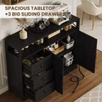 CuisinSmart Mobile Buffet da Fattoria con Contenitore con Presa di Corrente Integrata, Credenza con 2 Ante e 3 Cassetti per Soggiorno Sala da Pranzo