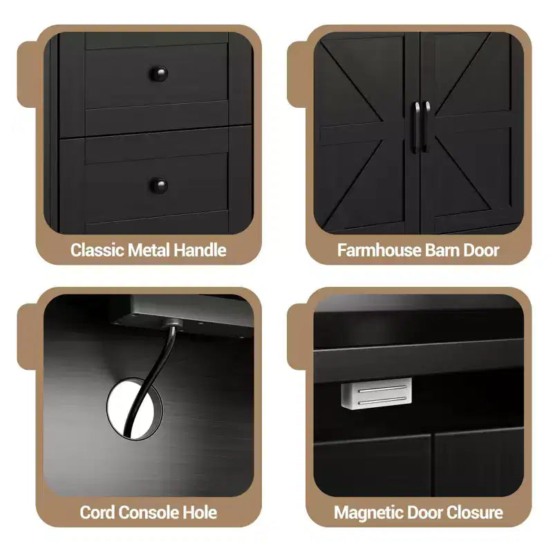 CuisinSmart Mobile Buffet da Fattoria con Contenitore con Presa di Corrente Integrata, Credenza con 2 Ante e 3 Cassetti per Soggiorno Sala da Pranzo