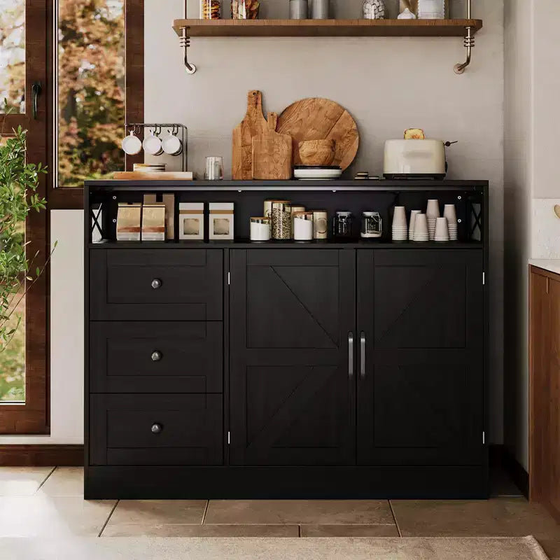 CuisinSmart Mobile Buffet da Fattoria con Contenitore con Presa di Corrente Integrata, Credenza con 2 Ante e 3 Cassetti per Soggiorno Sala da Pranzo