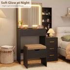 Toeletta con Specchio e Luci, Moderna Toeletta Trucco, Set Tavolo e Sedia Toeletta con 4 Cassetti e 7 Ripiani, Luminosità Regolabile