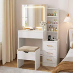 Toeletta con Specchio e Luci, Moderna Toeletta Trucco, Set Tavolo e Sedia Toeletta con 4 Cassetti e 7 Ripiani, Luminosità Regolabile
