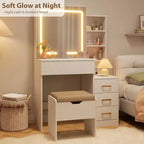 Toeletta con Specchio e Luci, Moderna Toeletta Trucco, Set Tavolo e Sedia Toeletta con 4 Cassetti e 7 Ripiani, Luminosità Regolabile