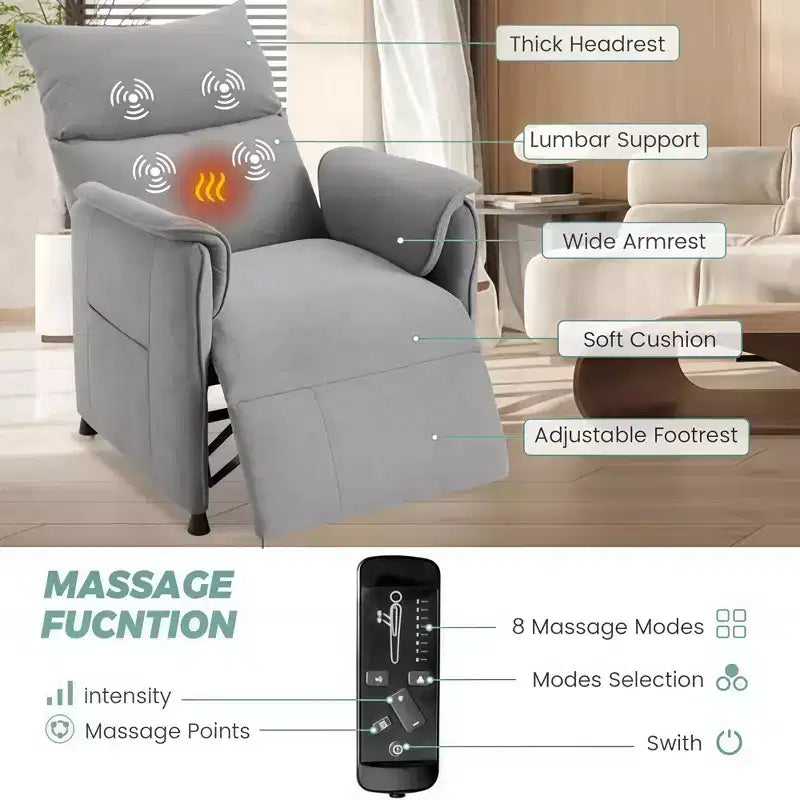 Poltrona Reclinabile Elettrica GustoWave con Massaggio e Calore, Divano Reclinabile Singolo Regolabile, Poltrona per Home Theater