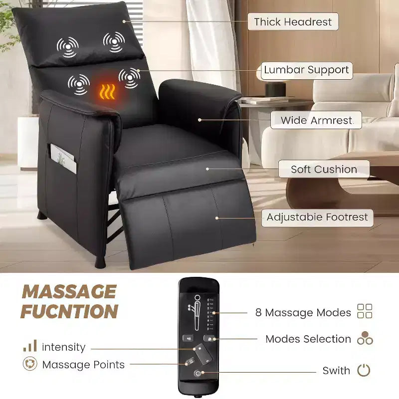 Poltrona Reclinabile Elettrica GustoWave con Massaggio e Calore, Divano Reclinabile Singolo Regolabile, Poltrona per Home Theater