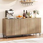 Acekool 63 Fluted Sideboard Cabinet, 4-Door Buffet with Adjustable Shelves & Metal Legs, Modern Credenza for Living Room, Entryway