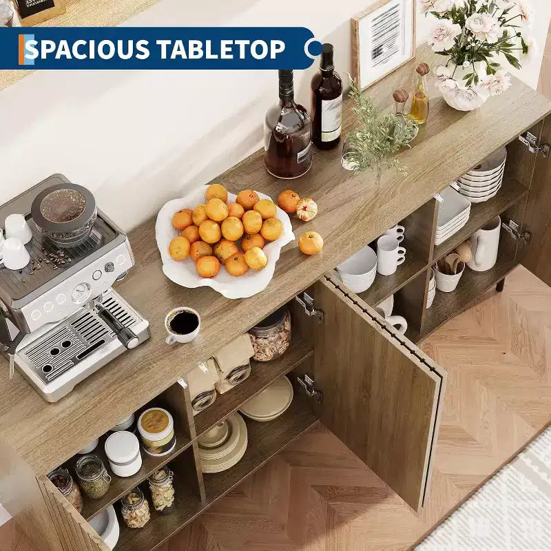 Acekool 63 Mobile Contenitore Scanalato, Credenza a 4 Ante con Ripiani Regolabili e Gambe in Metallo, Madia Moderna per Soggiorno, Ingresso