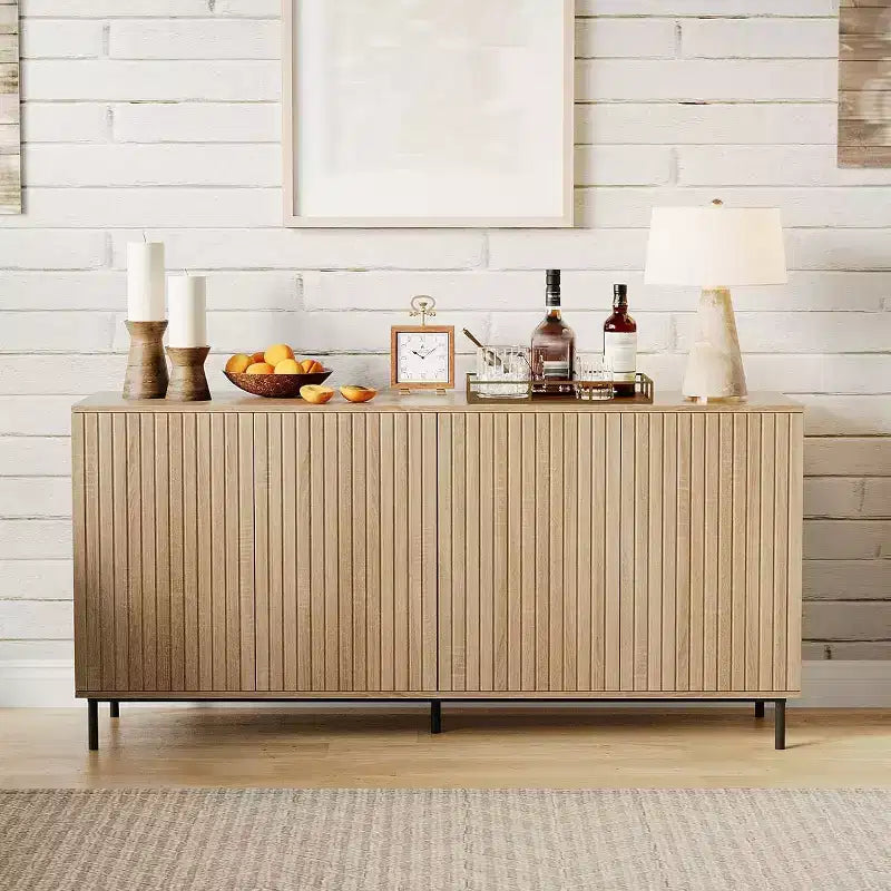 Acekool 63 Mobile Contenitore Scanalato, Credenza a 4 Ante con Ripiani Regolabili e Gambe in Metallo, Madia Moderna per Soggiorno, Ingresso