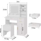Acekool Toeletta Bianca con Specchio Illuminato a LED, Presa di Corrente, 3 Cassetti, Porte USB, Mobile Contenitore e Sgabello per Camera da Letto o Dormitorio