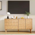 Acekool 61 Credenza Mid-Century - Mobile Buffet in Legno Naturale con 3 Cassetti, 2 Ante e Design a Onda per Sala da Pranzo, Cucina