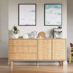 Acekool 61 Credenza Mid-Century - Mobile Buffet in Legno Naturale con 3 Cassetti, 2 Ante e Design a Onda per Sala da Pranzo, Cucina