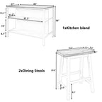 Set da isola da cucina in legno massello Whisen 45 con 2 posti a sedere e 2 ripiani - Noce Crema Bianco