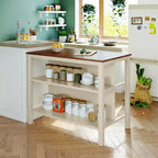 Set da isola da cucina in legno massello Whisen 45 con 2 posti a sedere e 2 ripiani - Noce Crema Bianco