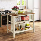 Set da isola da cucina in legno massello Whisen 45 con 2 posti a sedere e 2 ripiani - Noce Crema Bianco