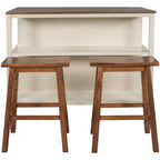Set da isola da cucina in legno massello Whisen 45 con 2 posti a sedere e 2 ripiani - Noce Crema Bianco
