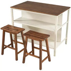 Set da isola da cucina in legno massello Whisen 45 con 2 posti a sedere e 2 ripiani - Noce Crema Bianco