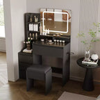 36-Inch Makeup Vanity Desk, Modern Vanity Table for Bedroom, 4 Large Drawers, 3 Lighting Modes, Storage Shelves for Bedroom
