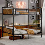 Twin XL over Twin XL Metal Bunk Bed Industrial Detachable Bunkbeds with Safety Guard Rails for Teens Black