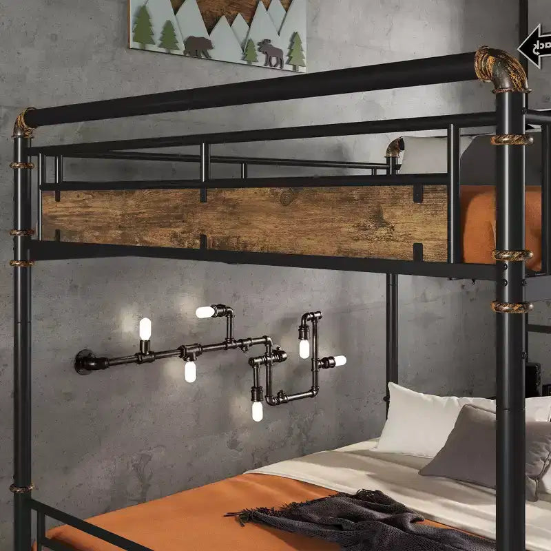 Letto a castello in metallo Twin XL su Twin XL Industriale Smontabile con ringhiere di sicurezza per ragazzi Nero