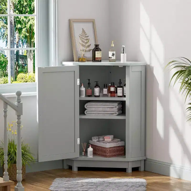 Mobile Contenitore Angolare da Bagno Okak con 3 Ripiani Regolabili, Mobiletto Contenitore da Terra, Organizzatore Angolare per Bagno