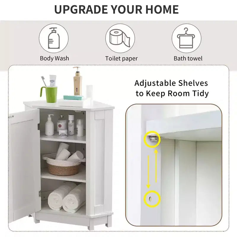 Mobile Contenitore Angolare da Bagno Okak con 3 Ripiani Regolabili, Mobiletto Contenitore da Terra, Organizzatore Angolare per Bagno