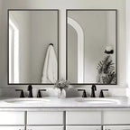 MAYEERTY Hanging Mirror Aluminum Alloy Thin Edge Right Angle Rectangle Gold 38x26x1in Double Sided