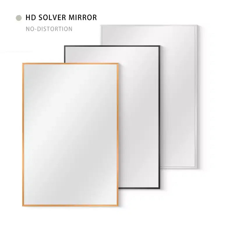 MAYEERTY Specchio da Parete con Bordo Sottile in Lega di Alluminio Angolo Retto Rettangolare Oro 38x26x1 pollici Biadesivo