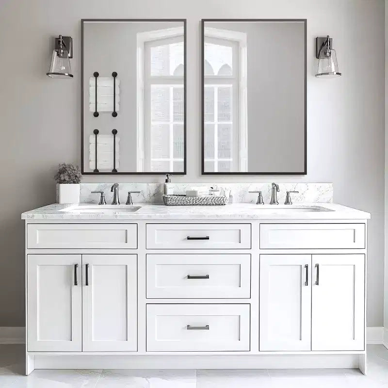MAYEERTY Specchio da Parete con Bordo Sottile in Lega di Alluminio Angolo Retto Rettangolare Oro 38x26x1 pollici Biadesivo