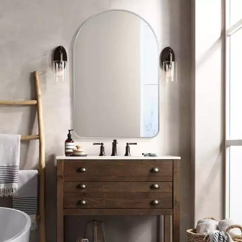 MAYEERTY Specchio da Parete con Bordo Sottile in Lega di Alluminio Angolo Retto Rettangolare Oro 38x26x1 pollici Biadesivo