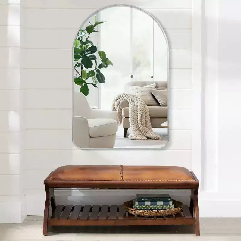 MAYEERTY Specchio da Parete con Bordo Sottile in Lega di Alluminio Angolo Retto Rettangolare Oro 38x26x1 pollici Biadesivo