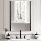 MAYEERTY Specchio da Parete con Bordo Sottile in Lega di Alluminio Angolo Retto Rettangolare Oro 38x26x1 pollici Biadesivo