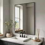 MAYEERTY Specchio da Parete con Bordo Sottile in Lega di Alluminio Angolo Retto Rettangolare Oro 38x26x1 pollici Biadesivo