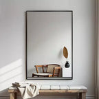 MAYEERTY Specchio da Parete con Bordo Sottile in Lega di Alluminio Angolo Retto Rettangolare Oro 38x26x1 pollici Biadesivo