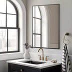MAYEERTY Specchio da Parete con Bordo Sottile in Lega di Alluminio Angolo Retto Rettangolare Oro 38x26x1 pollici Biadesivo