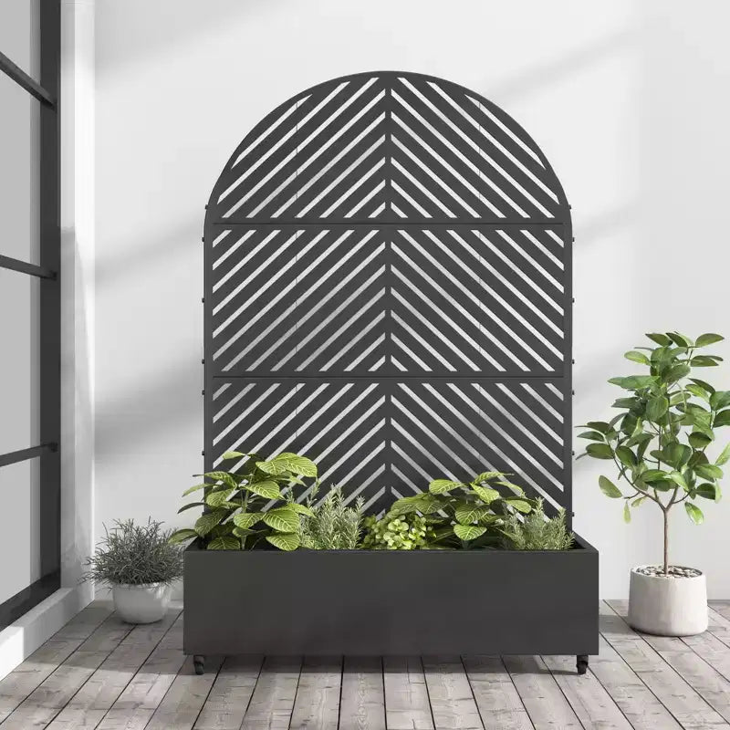 MAYEERTY Planter Box with Trellis Iron Black Arch Parallel Line 01 Style 72x35x16in 3-Piece Set