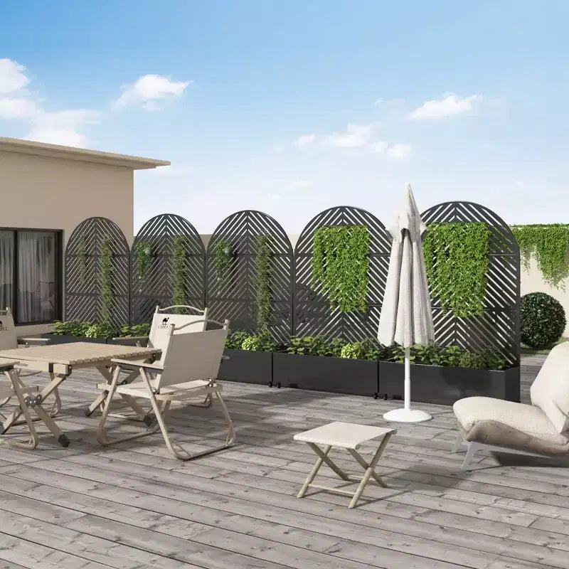 Fioriera MAYEERTY con spalliera in ferro, nera, ad arco, linea parallela, stile 01, 72x35x16 pollici, set da 3 pezzi