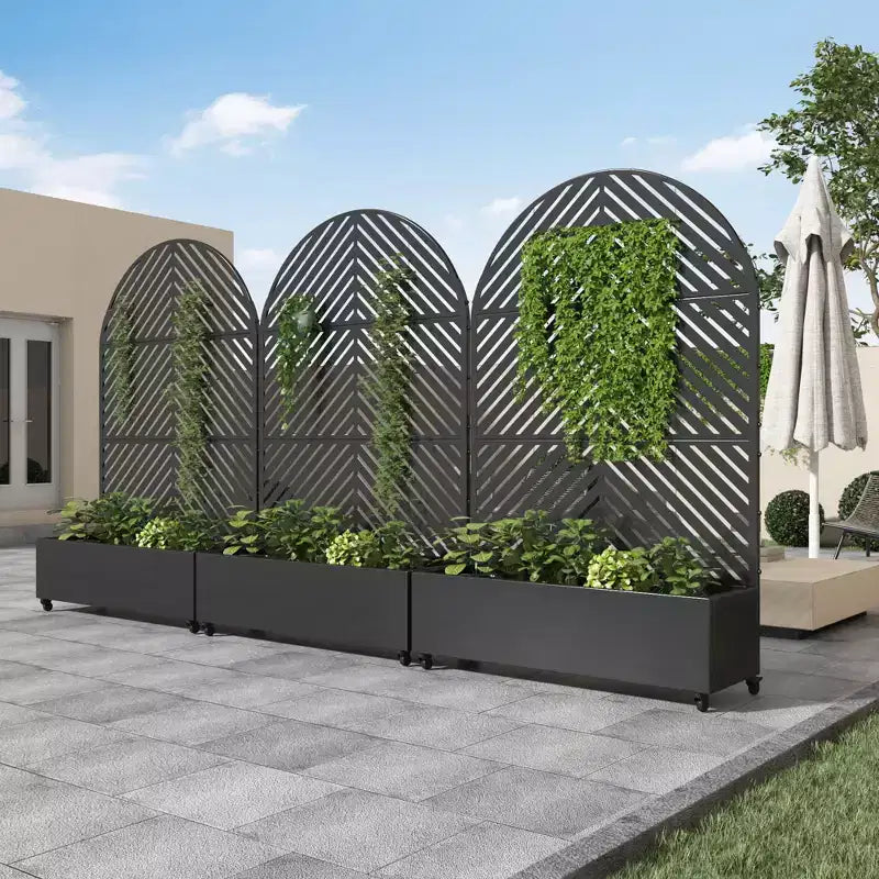 Fioriera MAYEERTY con spalliera in ferro, nera, ad arco, linea parallela, stile 01, 72x35x16 pollici, set da 3 pezzi