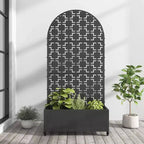 MAYEERTY Planter Box with Trellis Iron Black Arch Square 01 Style 72x35x16in 3-Piece Set