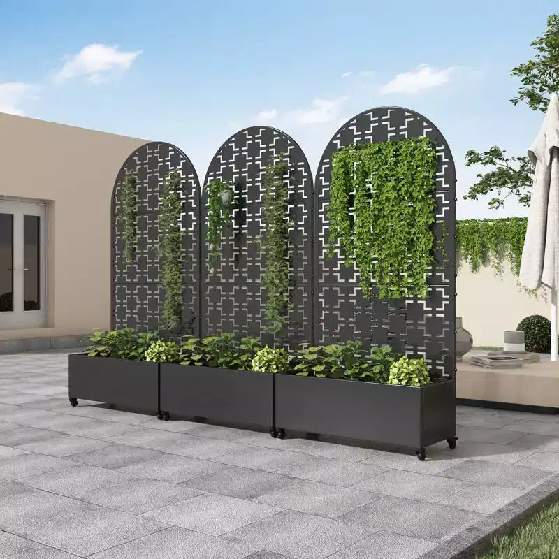 MAYEERTY Fioriera con traliccio in ferro nero ad arco quadrato stile 01, 72x35x16 pollici, set da 3 pezzi