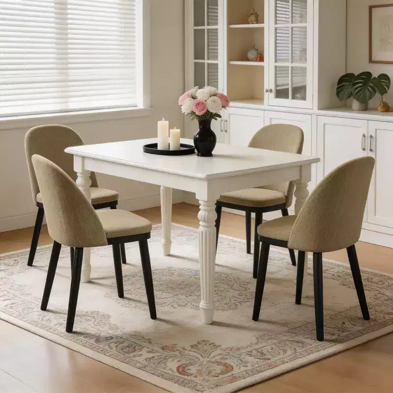 Dining Chairs Set of 4,Ergonomic Upholstered Kitchen Chairs with Steel Legs,Mid Century Modern Fabric Kitchen Chair