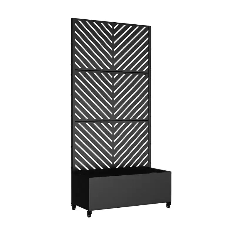 MAYEERTY Fioriera con traliccio in ferro nero motivo a linee parallele 01, stile 47x47x16 pollici, set da 3 pezzi