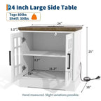 Acekool Comodino in legno 24, con stazione di ricarica, tavolino d'appoggio in stile rustico con ante in vetro temperato, ripiano regolabile, porte USB