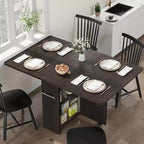 COZONY Folding Dining Table, Farmhouse Drop Leaf Expandable Kitchen Table with Storage Shelf and 6 Wheels, Space Saving Multipurpose Table