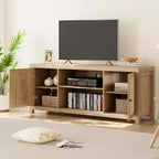 Mobile TV in rattan, mobile porta TV in stile bohémien con 2 ripiani, mobile console in legno per TV e media per soggiorno