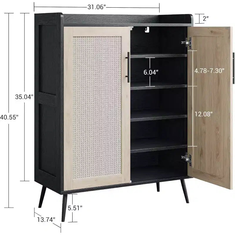 Acekool Scarpiera in Rattan a 6 Ripiani - Organizer con Ante e Ripiani Regolabili per Ingresso, Corridoio e Armadio, Intreccio Naturale