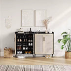 Acekool Scarpiera in Rattan a 6 Ripiani - Organizer con Ante e Ripiani Regolabili per Ingresso, Corridoio e Armadio, Intreccio Naturale