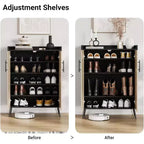Acekool Scarpiera in Rattan a 6 Ripiani - Organizer con Ante e Ripiani Regolabili per Ingresso, Corridoio e Armadio, Intreccio Naturale