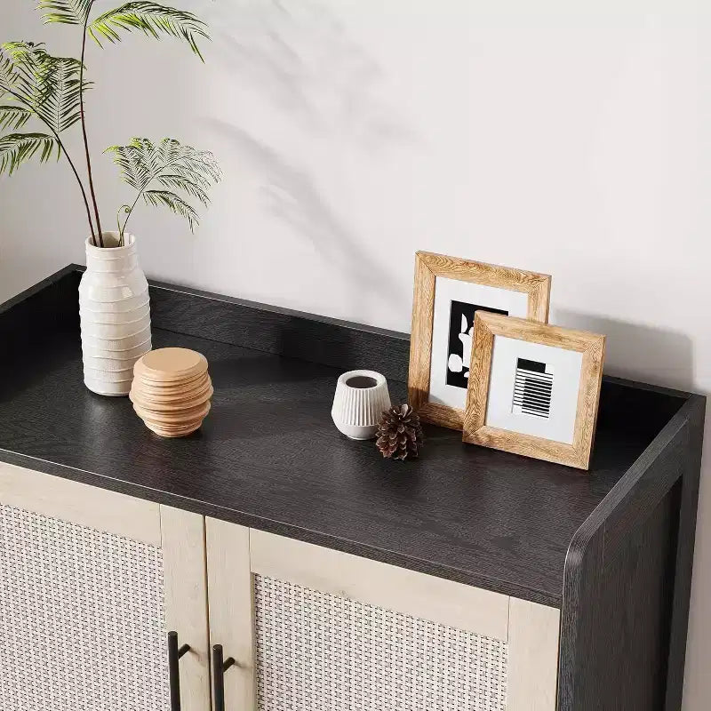 Acekool Scarpiera in Rattan a 6 Ripiani - Organizer con Ante e Ripiani Regolabili per Ingresso, Corridoio e Armadio, Intreccio Naturale