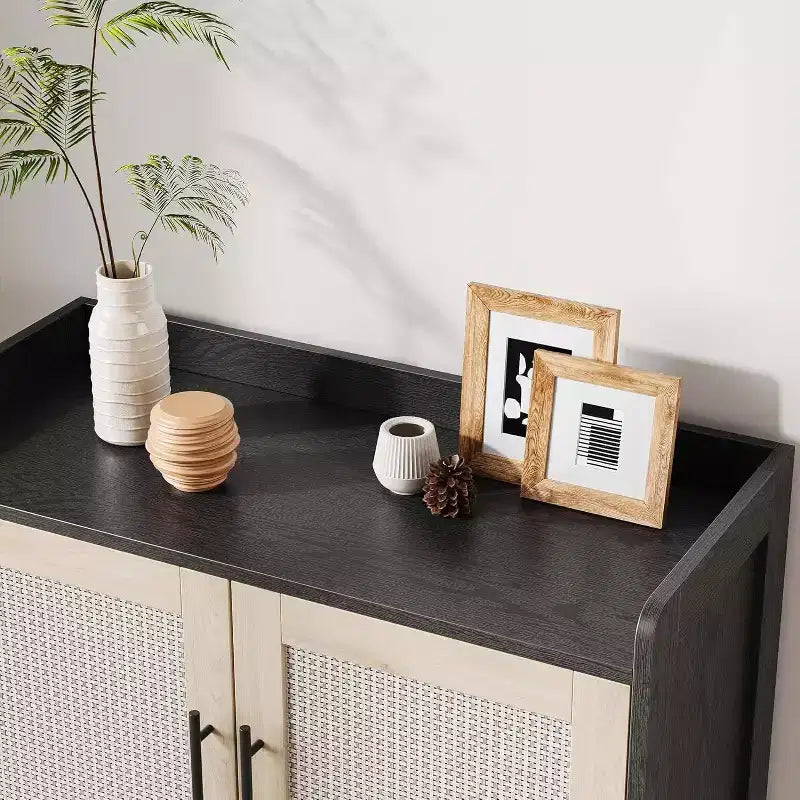 Acekool Scarpiera in Rattan a 6 Ripiani - Organizer con Ante e Ripiani Regolabili per Ingresso, Corridoio e Armadio, Intreccio Naturale